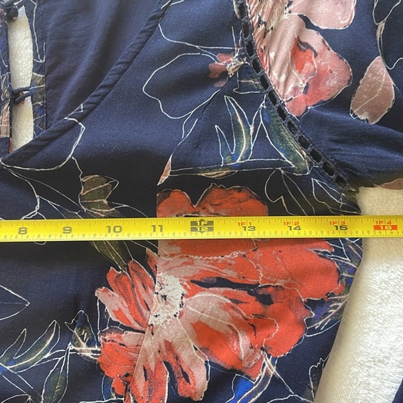 Free People Floral Navy and Orange Lined Dress Size 0 EUC - Picture 4 of 8